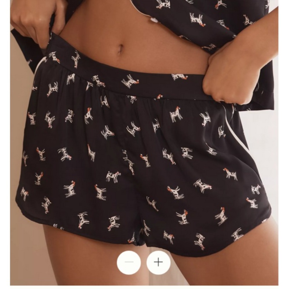 Anthropologie Silky Pajama Sleep Short Extra Large XL Black Spot Dog Lyrebird